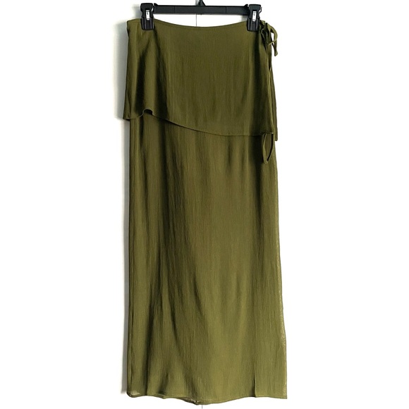 Zara Semi-Sheer Textured Wrap Skirt In Green Size M NWT - Picture 4 of 13